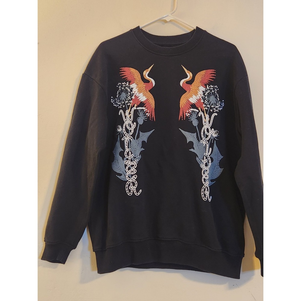 Bershka‎ Women's Size Medium Cotton  Bird Asian Theme Broad Fit Sweatshirt NWOT